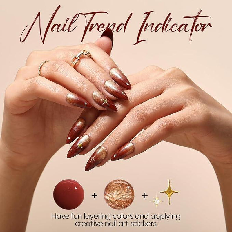 [New Product Sale]Modelones 14Pcs 4 Colors Gel Nail Polish Kit with UV Light, Base&Top Coat and Stickers, Mini Salon at Home, Cat Eye Gel Nail Polish, Jelly Light Pink Manicure Set, Fall Nails, DIY Nail at Home, Budget Friendly Gift