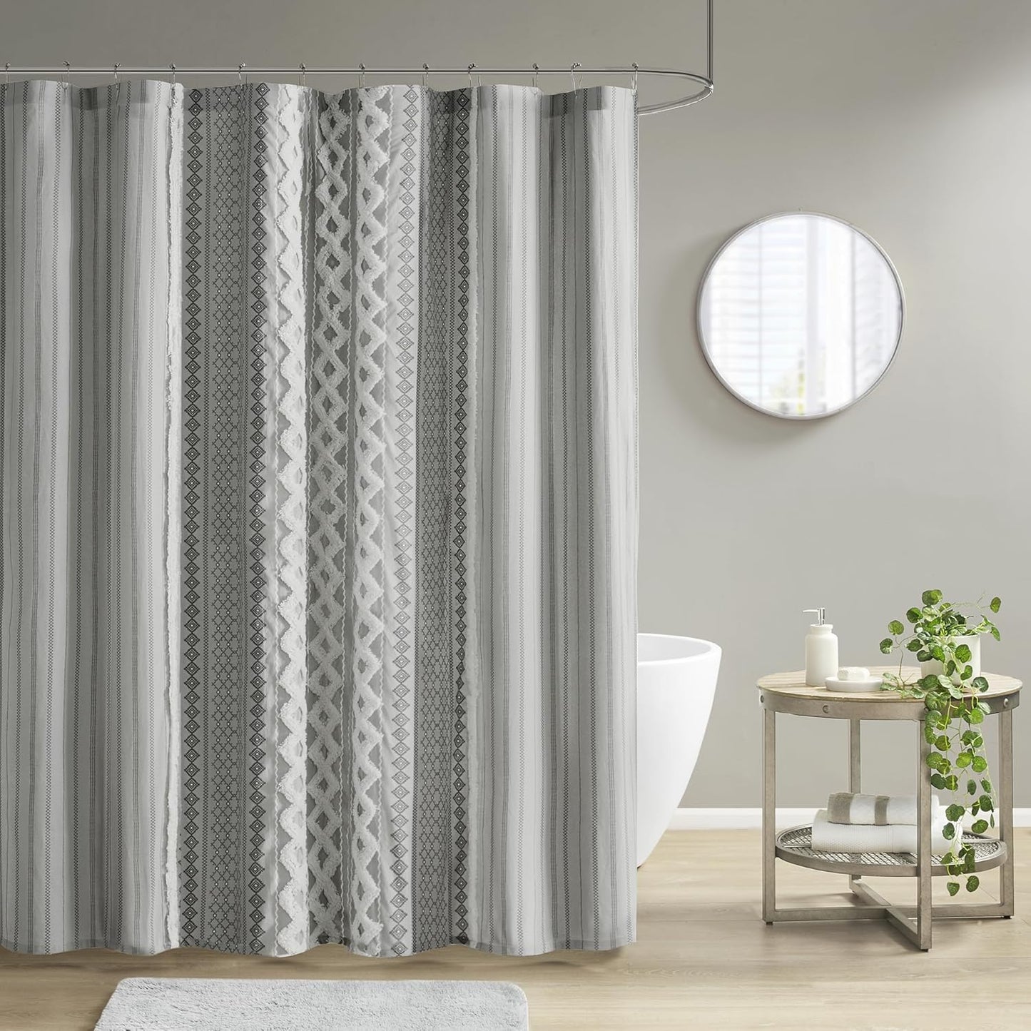 Imani Tufted Chenille Cotton Shower Curtain | 72x72" Ivory Modern Bathroom Décor, Machine Washable