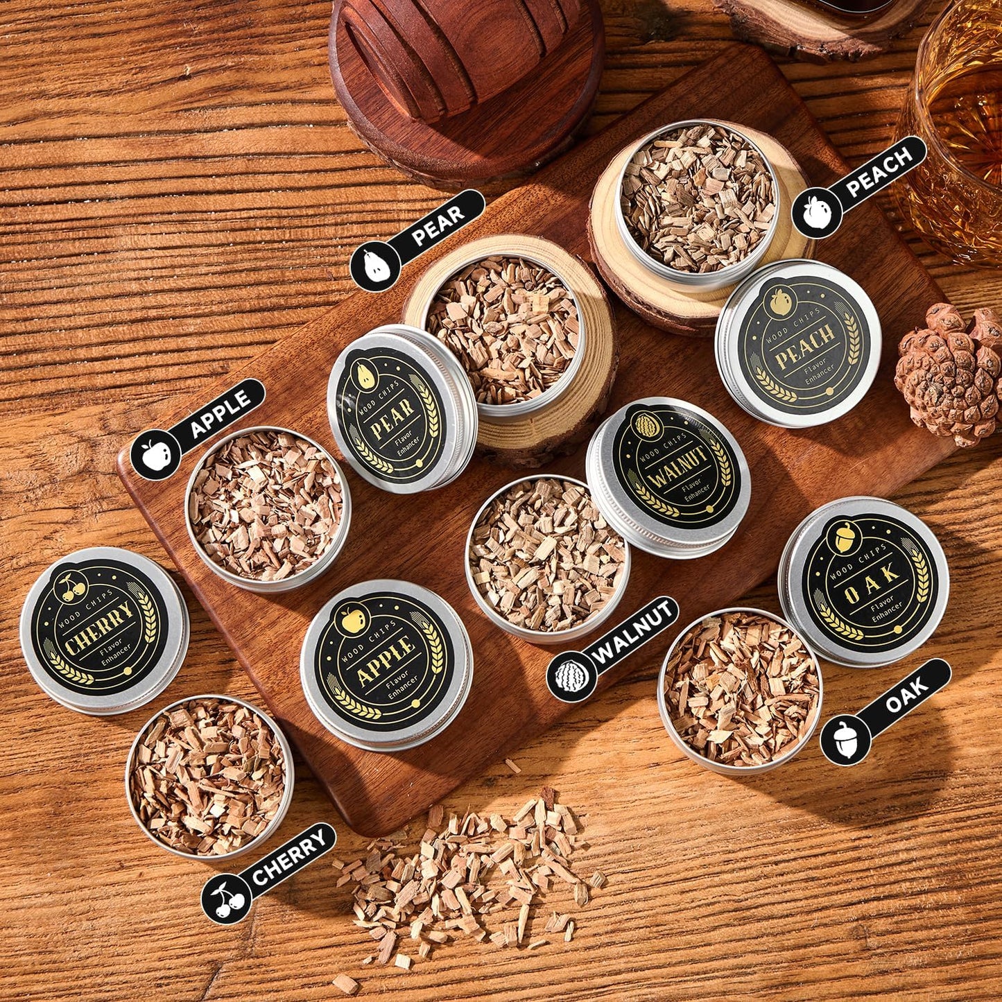 Whiskey Smoker Kit with Torch | Cocktail Smoker Infuser Set with 6 Wood Chip Flavors, Glasses & Ice Molds, Gift for Men & Dad