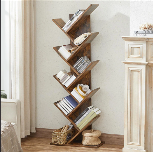 Trivette Geometric Bookcase | Modern Multi-Tier Display Shelf