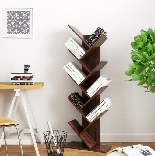 Trivette Geometric Bookcase | Modern Multi-Tier Display Shelf
