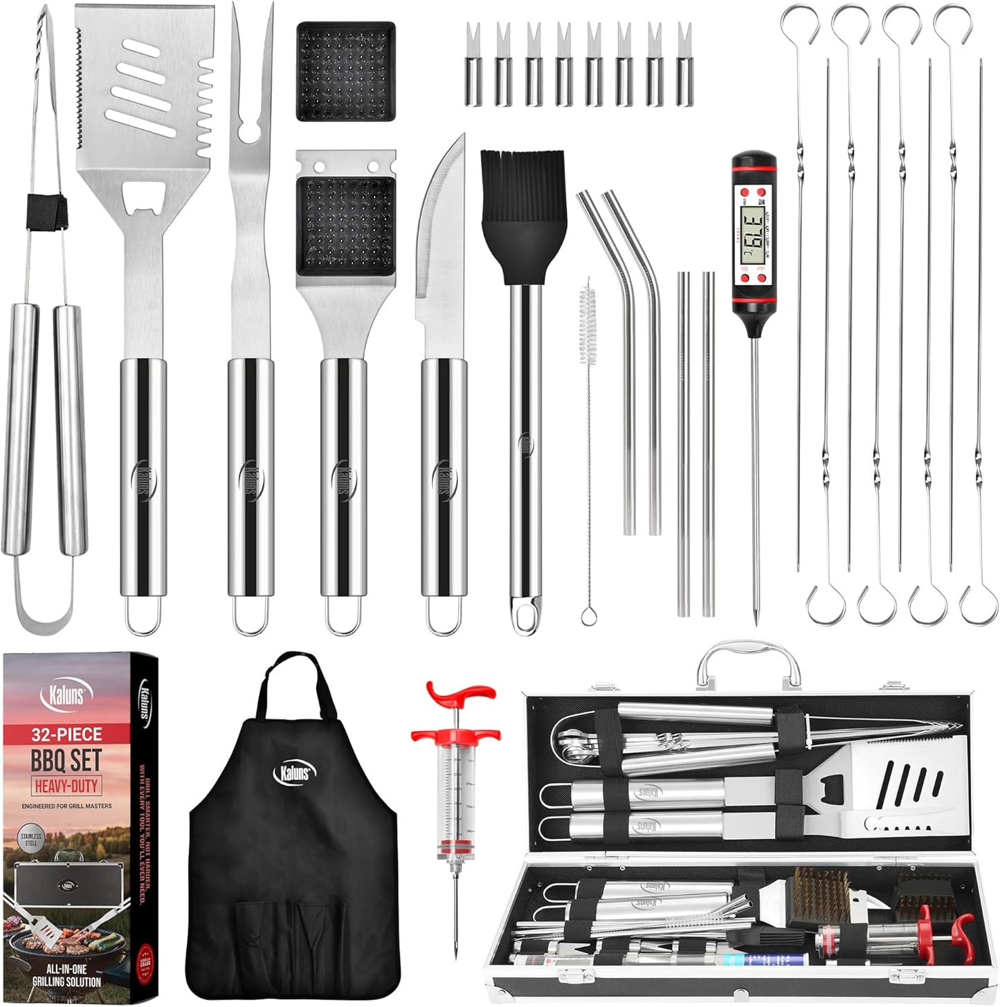 Heavy-Duty Stainless Steel BBQ Grill Tool Set | Grilling Accessories & Gifts for Men, Dad, Christmas, Birthday