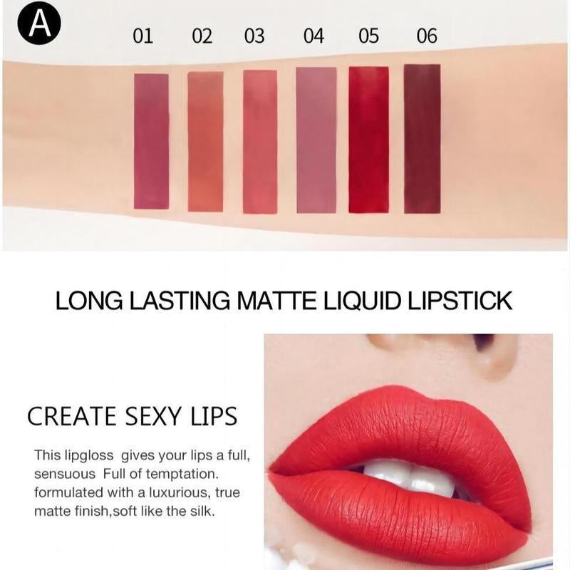 6 Counts Waterproof Long-Lasting Matte Lipstickset Easily Tinted and Moisturizing Lipsticks Suitable for All Occasions Lip Makeup Matte Lipgloss Lipstick Pearls Girls and Women Makeup Accessories Cosmetic Glossy