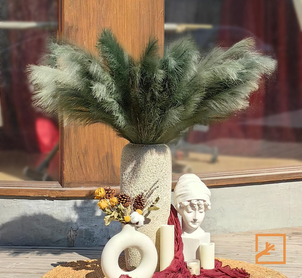 7-Pcs 38"/3.1FT Faux Pampas Grass Large Tall Fluffy Artificial Fake Flower Boho Decor Bulrush Reed Grass for Vase Filler Farmhouse Home Wedding Decor (Green)