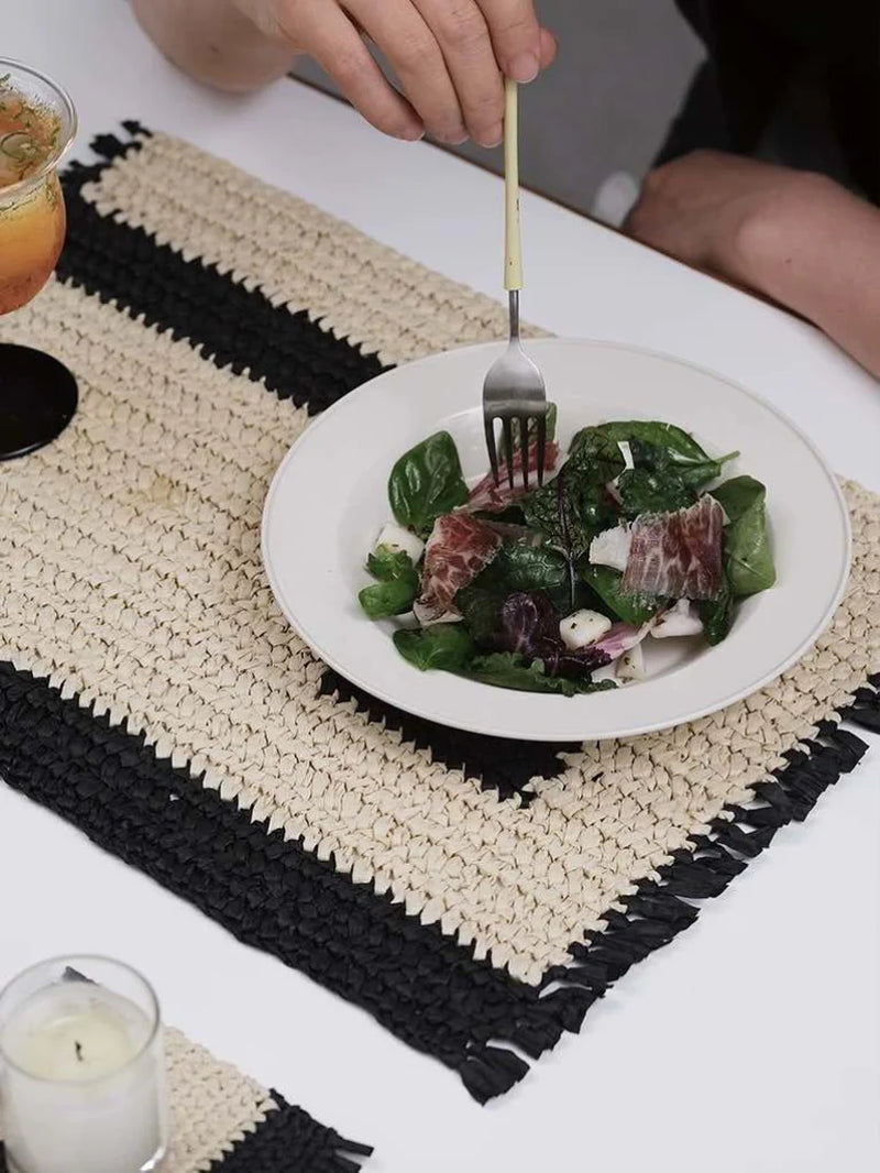 Handmade Nordic Woven Reed Placemats | Set of 4, Retro Elegant Table Setting