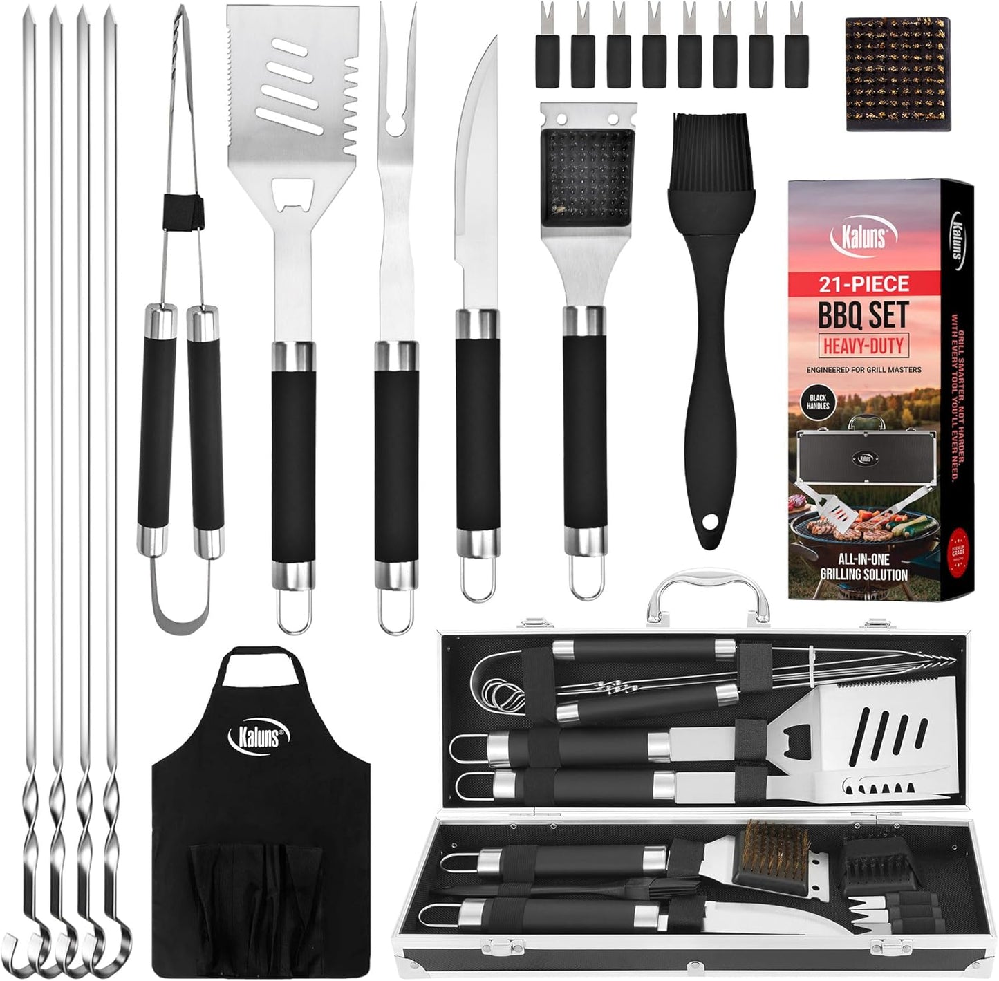 Heavy-Duty Stainless Steel BBQ Grill Tool Set | Grilling Accessories & Gifts for Men, Dad, Christmas, Birthday