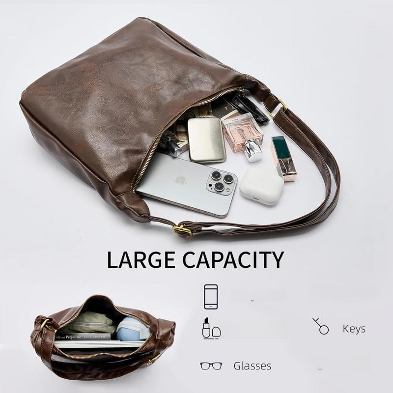 Hobo Bags for Women, Ultra Soft Foldable Vegan Leather Shoulder Handbag, Stylish Slouchy Tote Purses