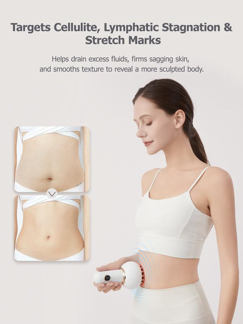Handheld Body Massager for Legs & Belly - Lymphatic Drainage & anti Cellulite Tool with Heat, Vibration - Electric Sculpting Machine Reduces Stretch Marks + Cellulite White Detox Gift