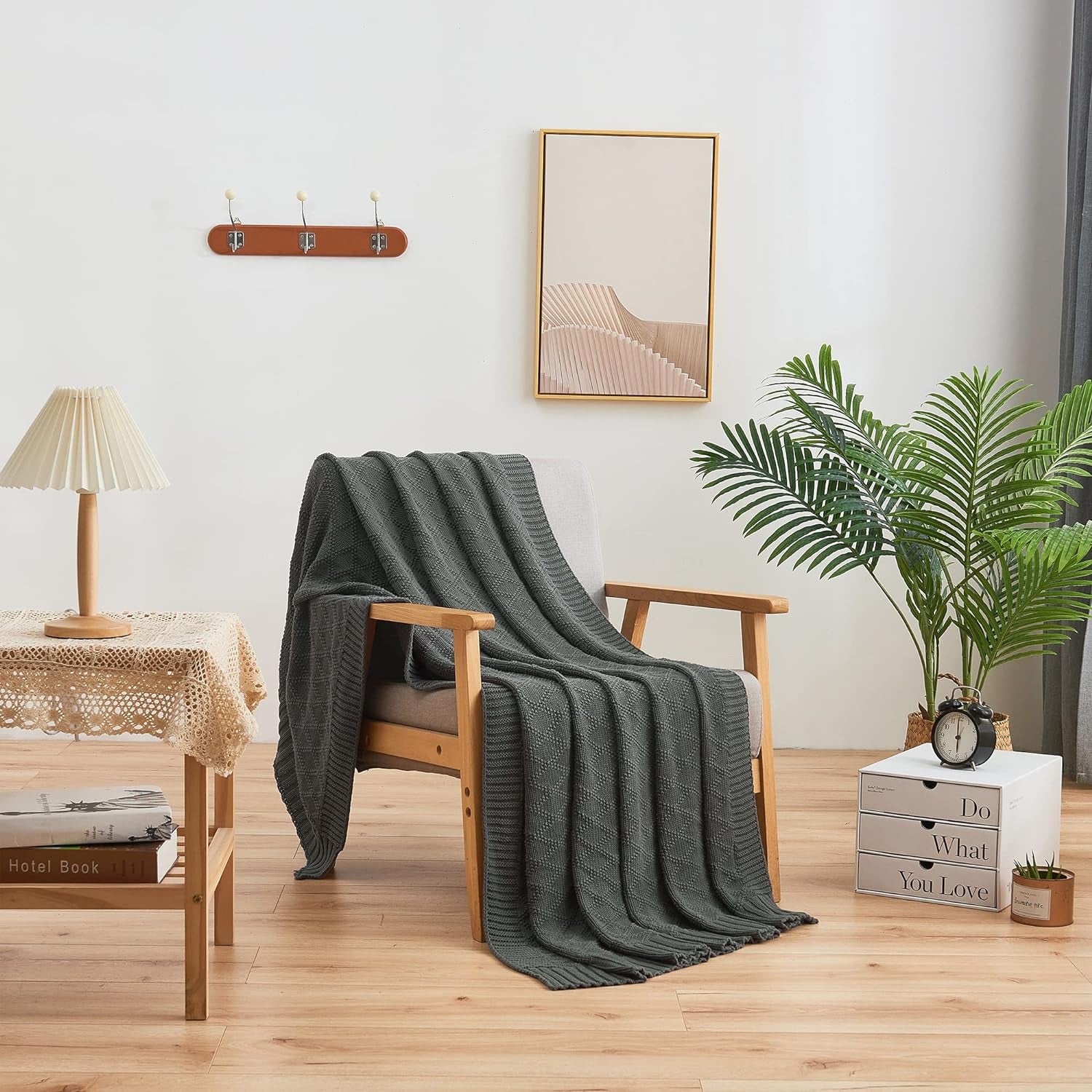 Charcoal Grey Cotton Throw Blanket for Couch Sofa Bed - Home Decorative Soft Cozy Sweater Fall Cable Knit Blankets -Dark Gray 2.2 Pounds 50 X 60 Inch