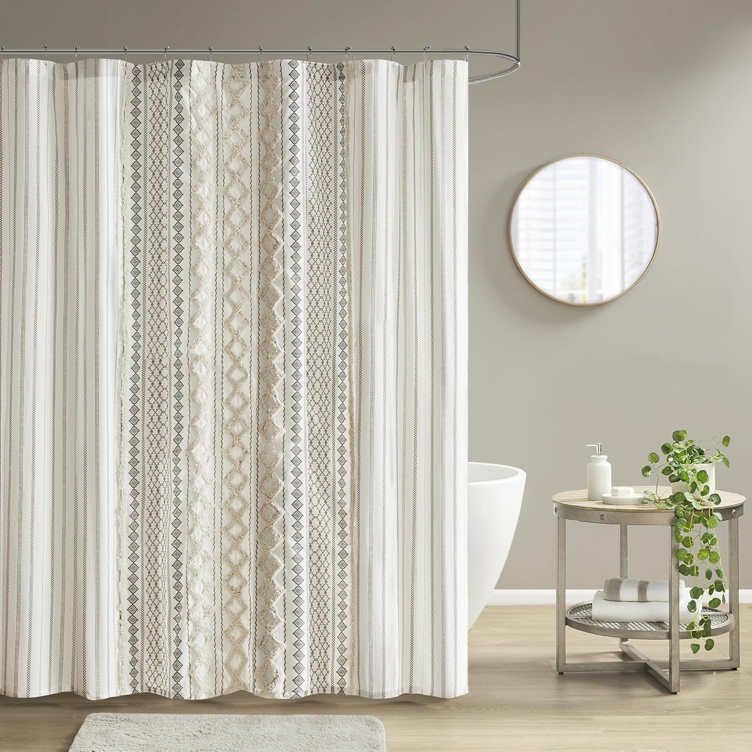 Imani Tufted Chenille Cotton Shower Curtain | 72x72" Ivory Modern Bathroom Décor, Machine Washable