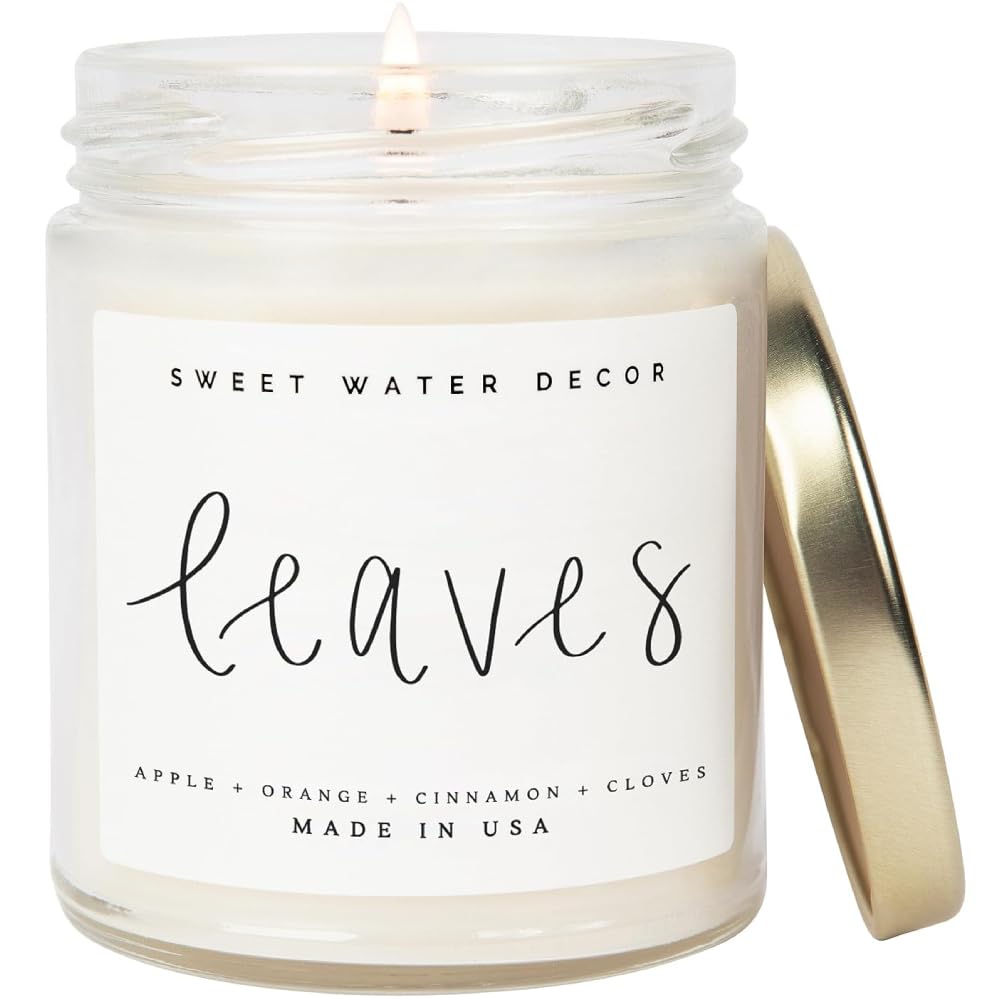 Leaves Autumn Soy Candle |Cinnamon & Apple Scented 9oz Jar, 40-Hour Burn Time, Fall Home Fragrance, Made in USA"