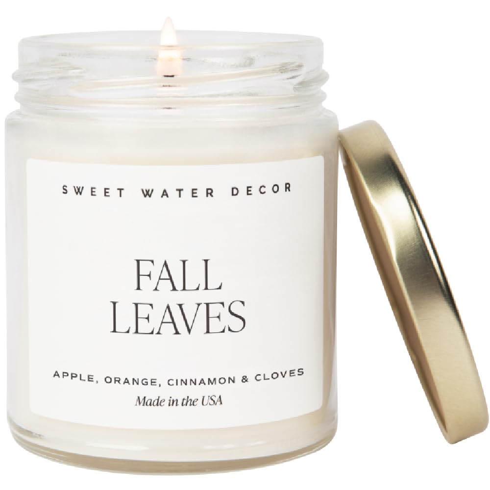 Leaves Autumn Soy Candle |Cinnamon & Apple Scented 9oz Jar, 40-Hour Burn Time, Fall Home Fragrance, Made in USA"