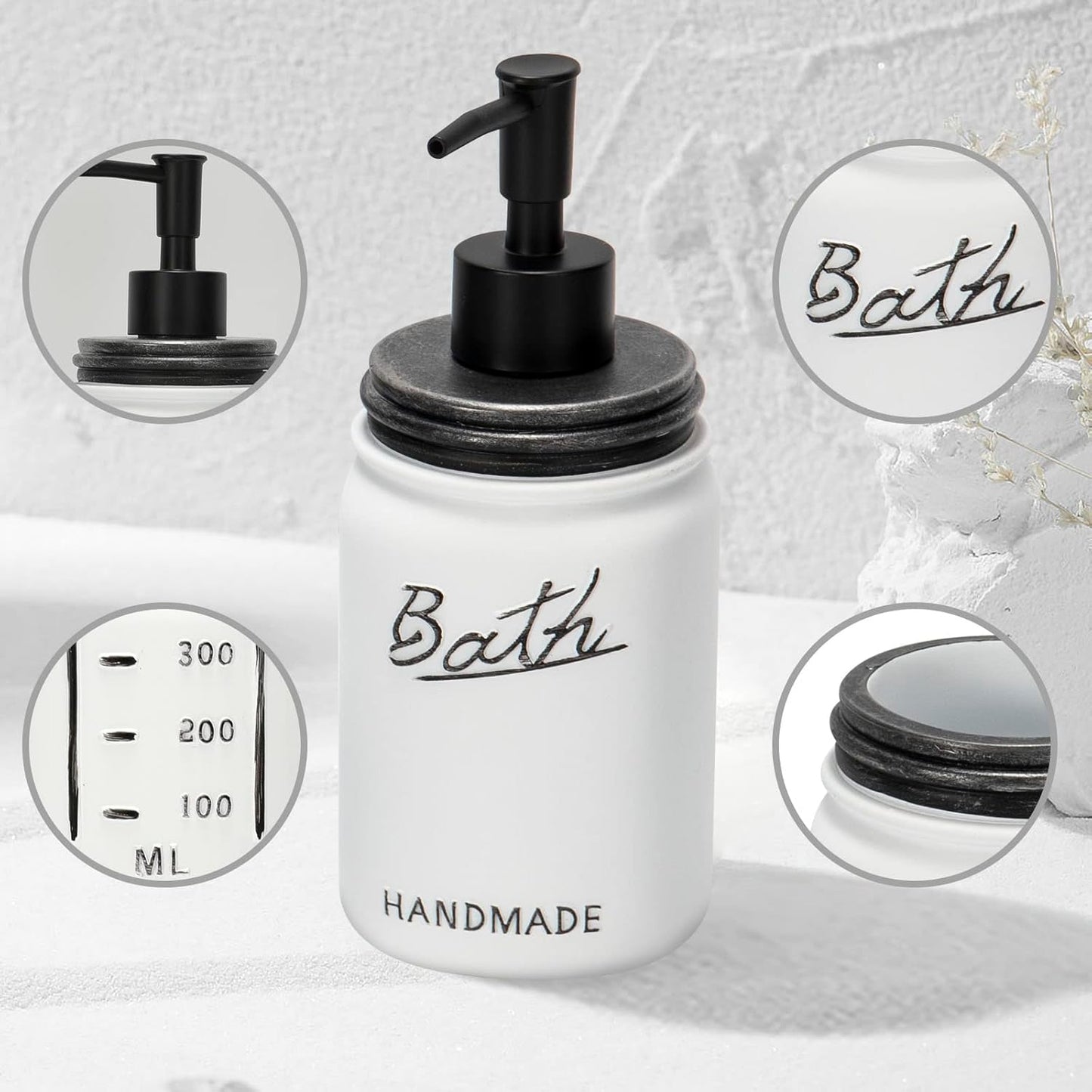 Mason Jar Bathroom Accessories Set | 5-Piece (Black/White)