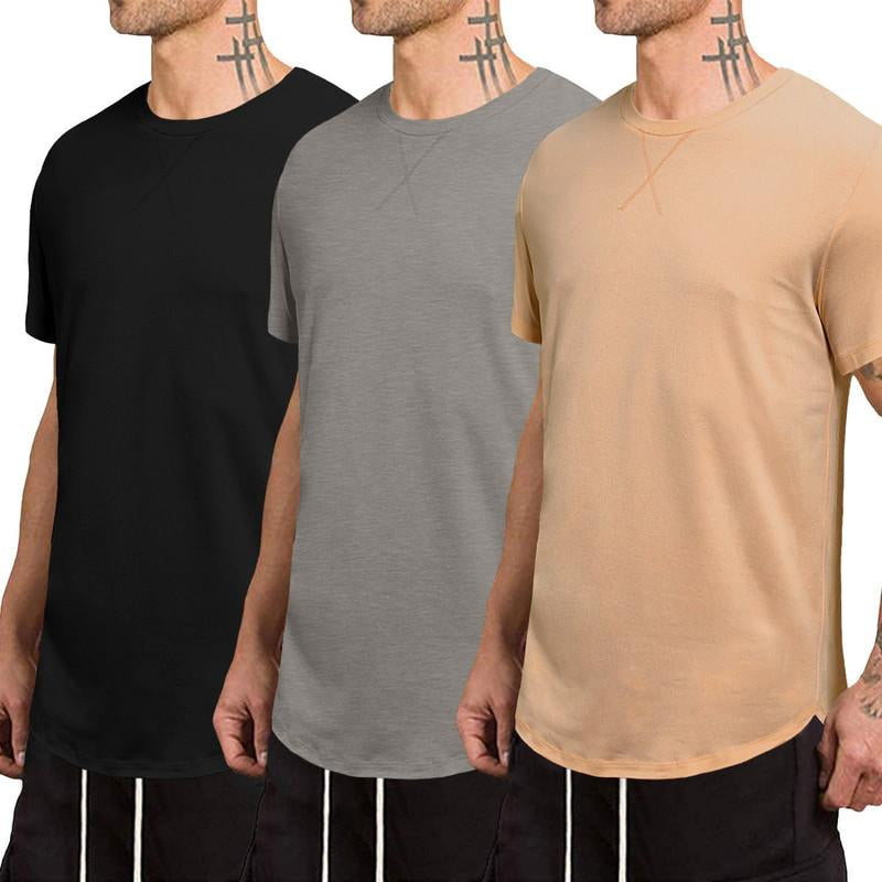 Dokotoo Men Mens 3 Pack Crewneck T-Shirts Short Sleeve Hipster Hip Hop Longline Classic Tee Tops