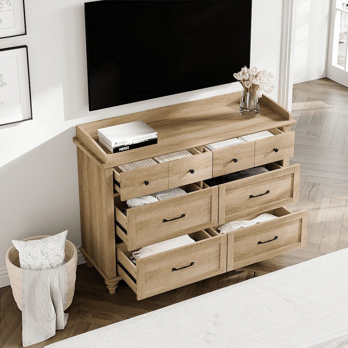 Wood Kids Dresser with 6 Drawers | Mid-Century Oak Nursery Chest