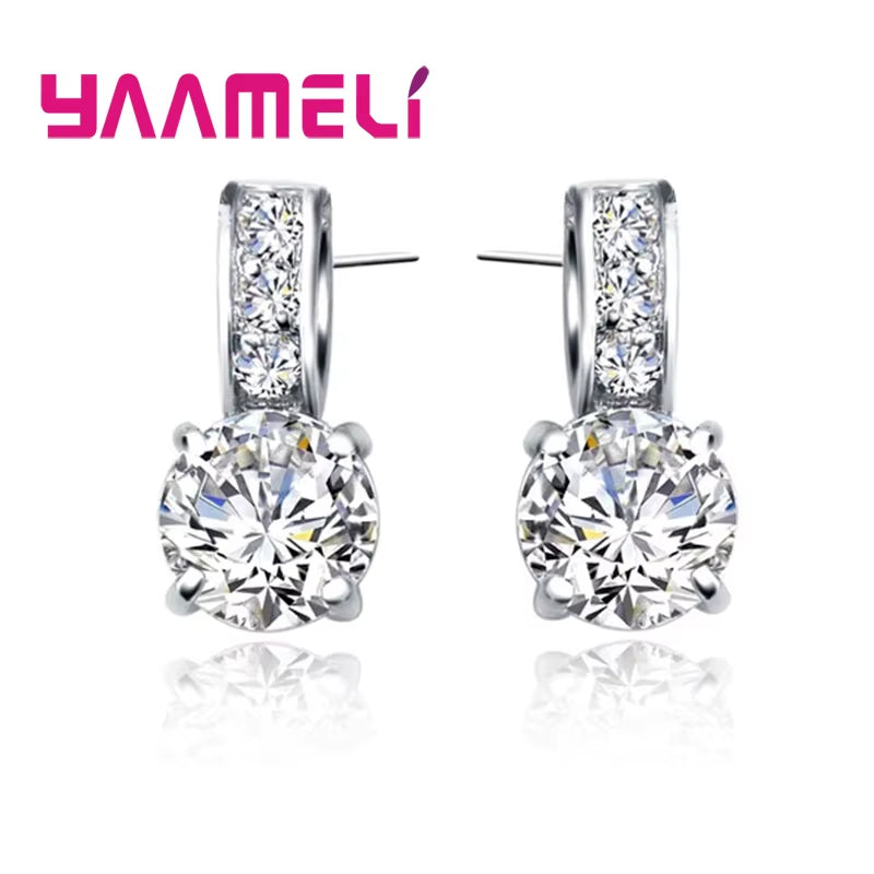 925 Sterling Silver Color Bridal Jewelry Set Classic Cubic Zircon Crystal Pendant Necklace Stud Earrings for Women Girls Gift