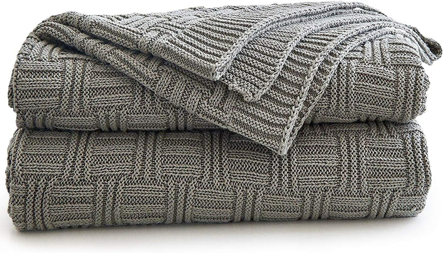 Charcoal Grey Cotton Throw Blanket for Couch Sofa Bed - Home Decorative Soft Cozy Sweater Fall Cable Knit Blankets -Dark Gray 2.2 Pounds 50 X 60 Inch