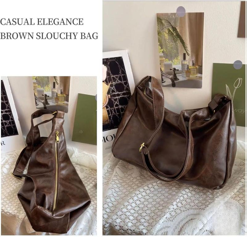 Hobo Bags for Women, Ultra Soft Foldable Vegan Leather Shoulder Handbag, Stylish Slouchy Tote Purses