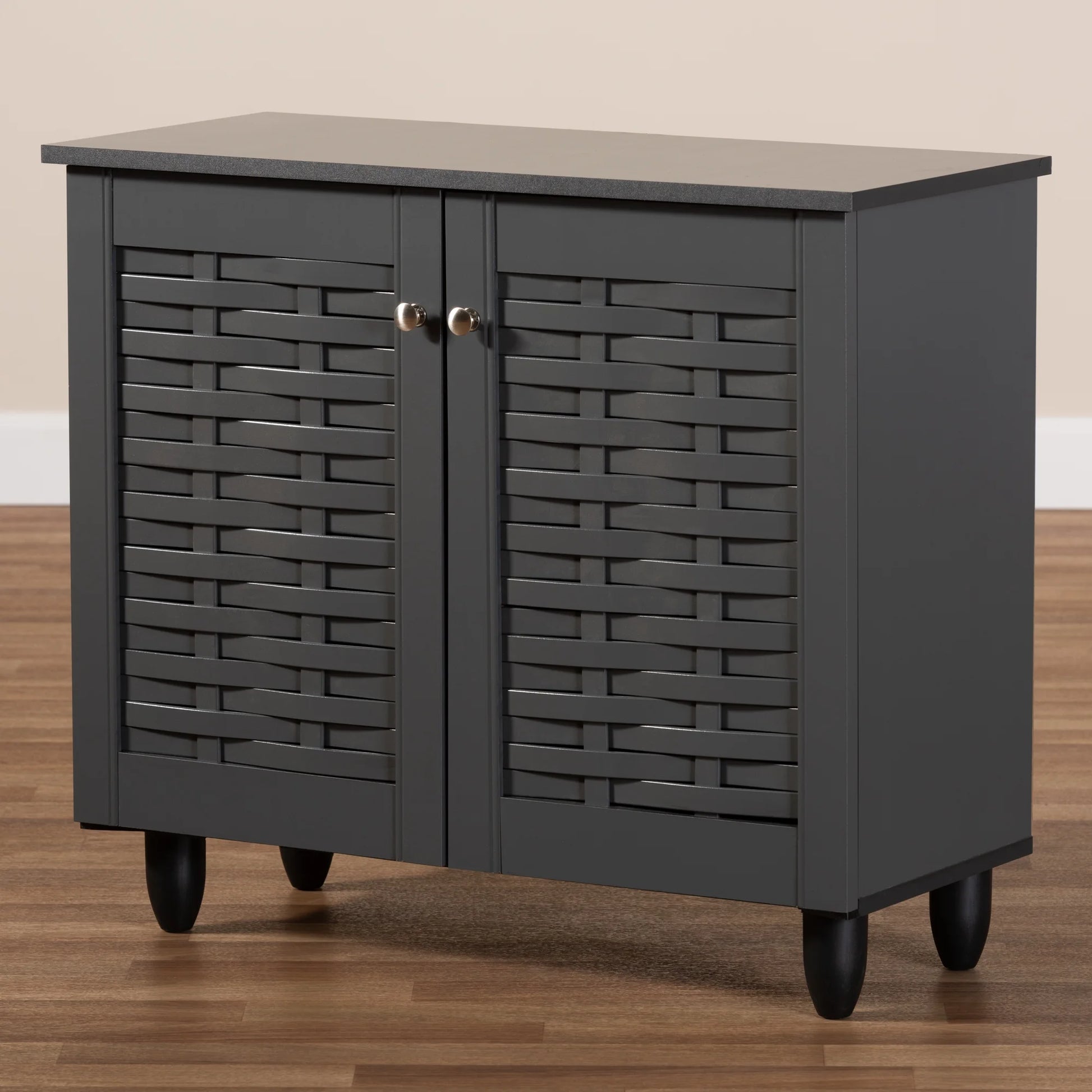 Winda Modern Dark Gray Wooden Storage Cabinet | 2-Door Contemporary Entryway Organizer