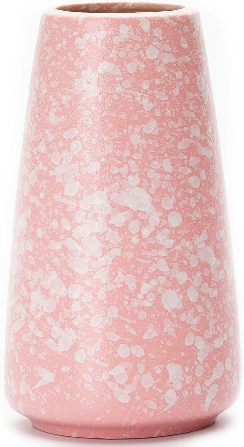 Bright White Vase - 6“ White Ceramic Flower Vase, Boho Vases for Pampas Grass, Minimalist Modern Vases for Home Decor, Table Shelf Living Room Farmhouse Decor