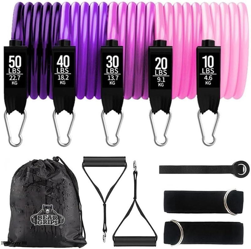 Bear Grips Tube Resistance Bands for Working Out - Home Gym Equipment Exercise Bands with Handles for Women and Men - 11 Pcs Resistance Tubes Workout Set