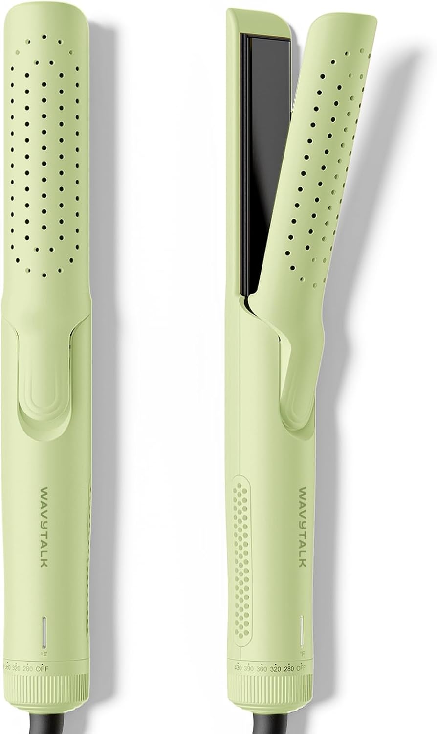 Airflow Styler Curling Iron | 2-in-1 Hair Straightener & Curler with Cool Air, Anti-Scald, 1.25” Pink