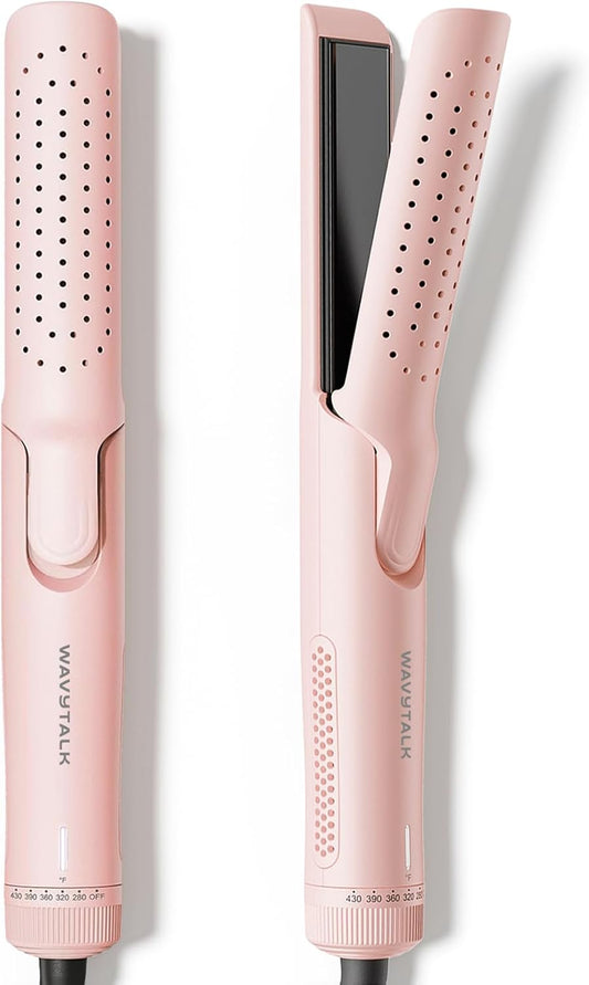 Airflow Styler Curling Iron | 2-in-1 Hair Straightener & Curler with Cool Air, Anti-Scald, 1.25” Pink