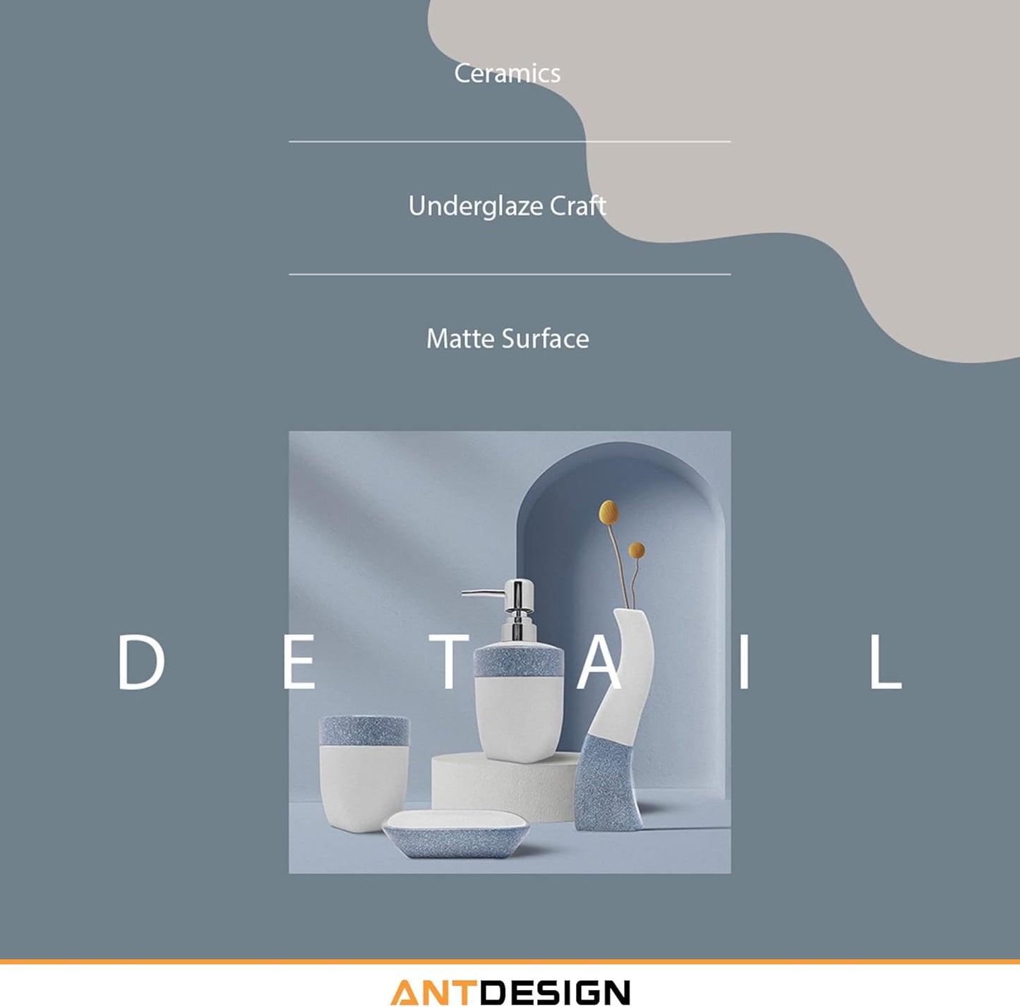 5-Piece Ceramic Bathroom Accessory Set | Soap Dispenser, Soap Dish, Toothbrush Holder & Vase for Modern Bathroom Décor