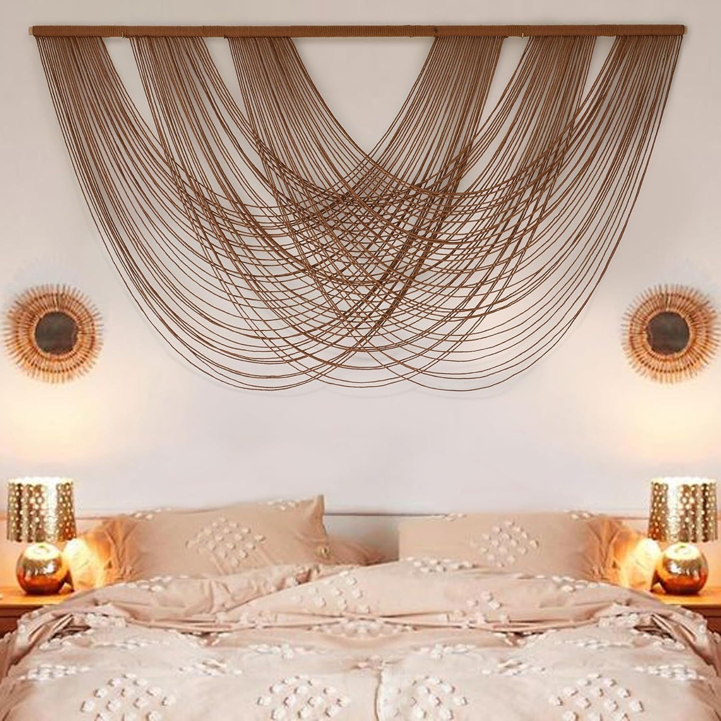 Macrame Wall Hanging | Dip Dye Brown Boho Yarn Tapestry for Modern Living Room & Bedroom, 57" x 35"