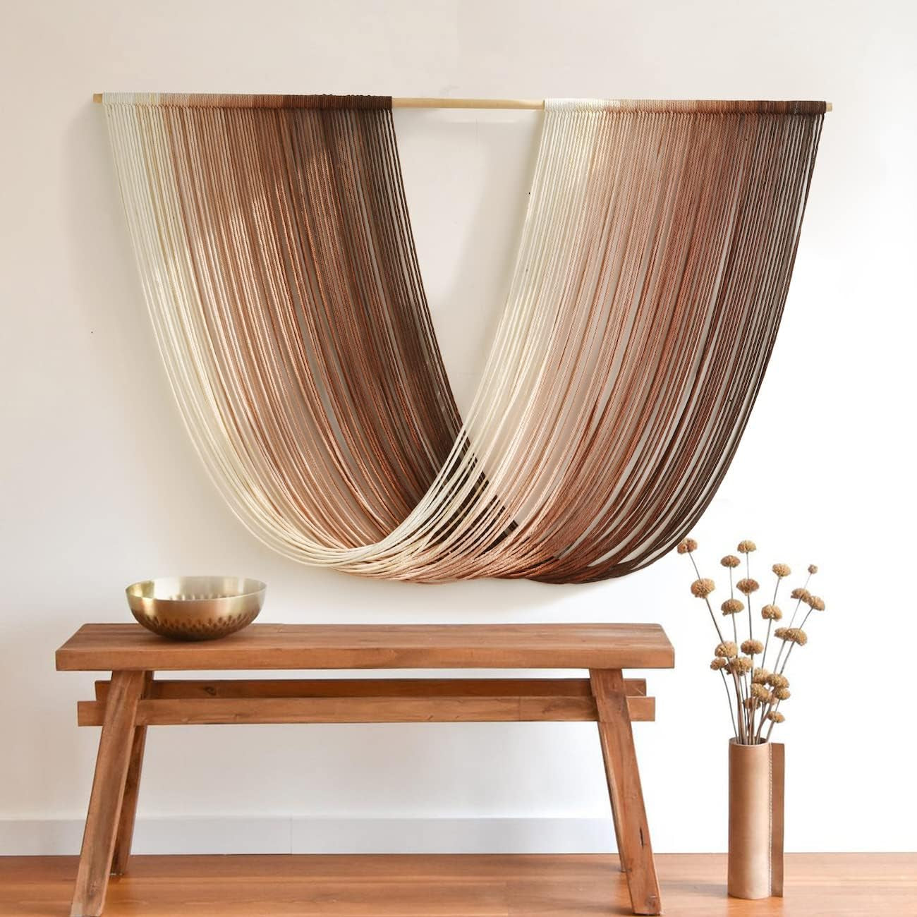 Macrame Wall Hanging | Dip Dye Brown Boho Yarn Tapestry for Modern Living Room & Bedroom, 57" x 35"