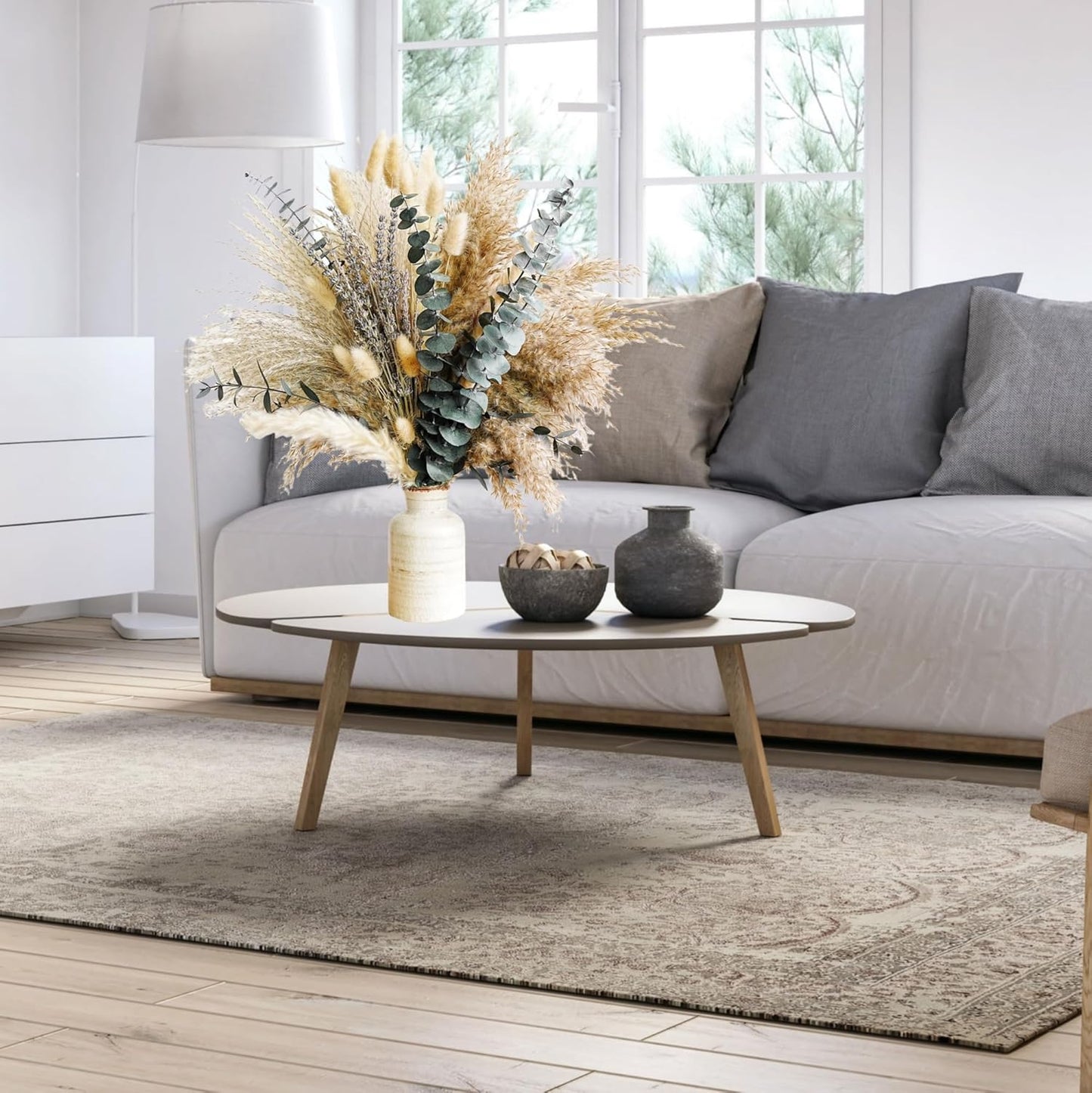 Green Pampas Grass Boho Bouquet | Lavender & Eucalyptus Dried Flowers Home, Bedroom & Wedding Décor