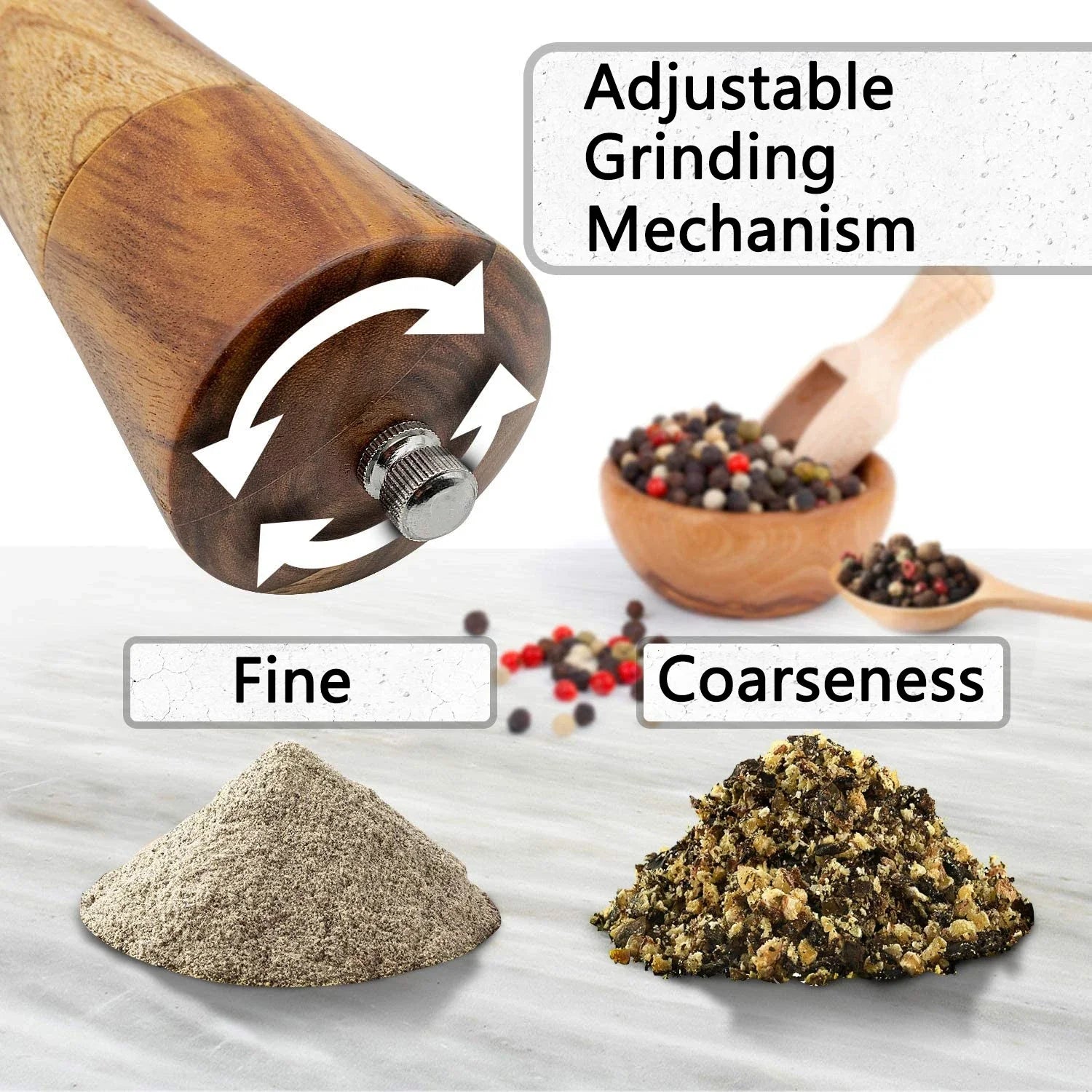 Acacia Wooden Salt & Pepper Grinder | Adjustable Ceramic Mill for Kitchen