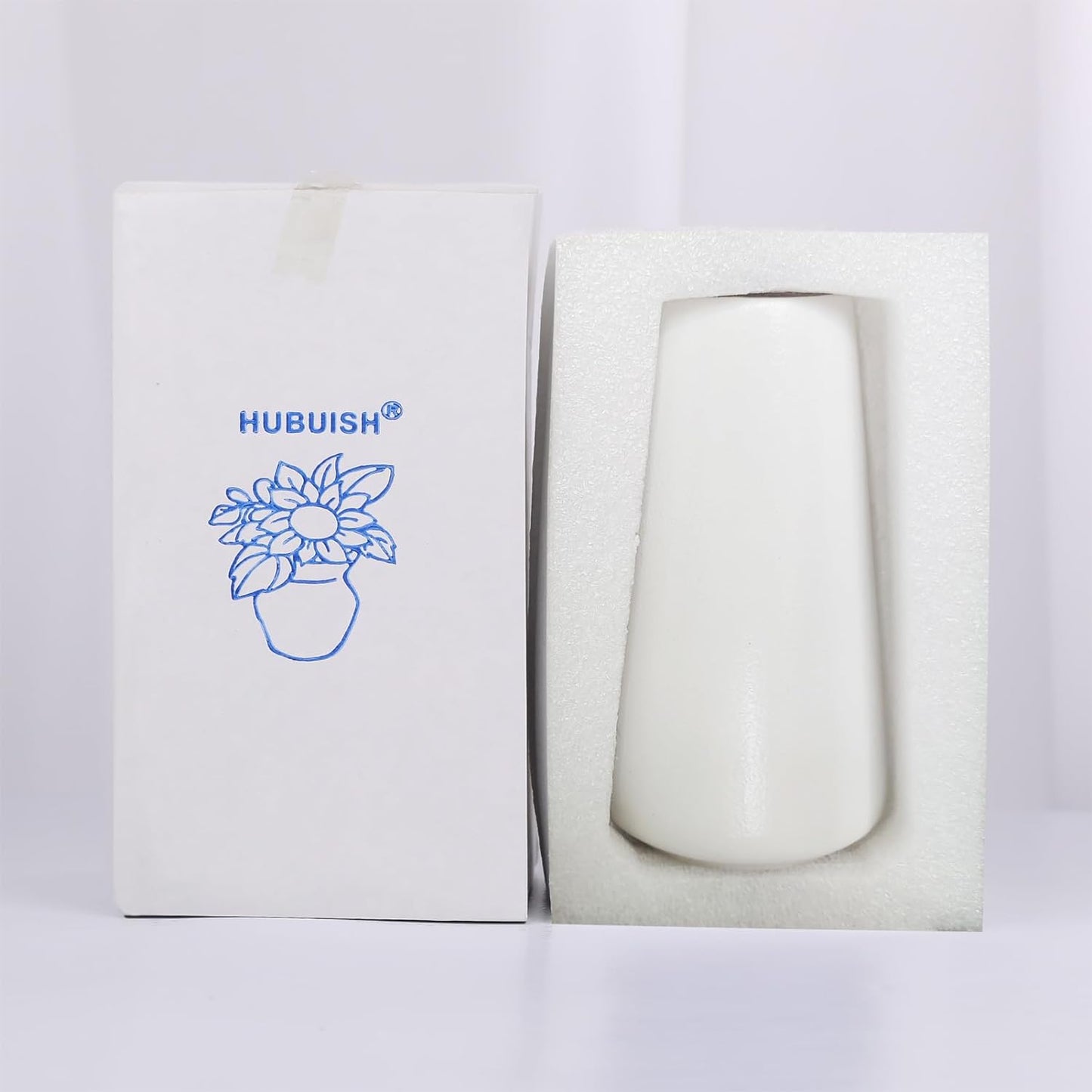 Bright White Vase - 6“ White Ceramic Flower Vase, Boho Vases for Pampas Grass, Minimalist Modern Vases for Home Decor, Table Shelf Living Room Farmhouse Decor