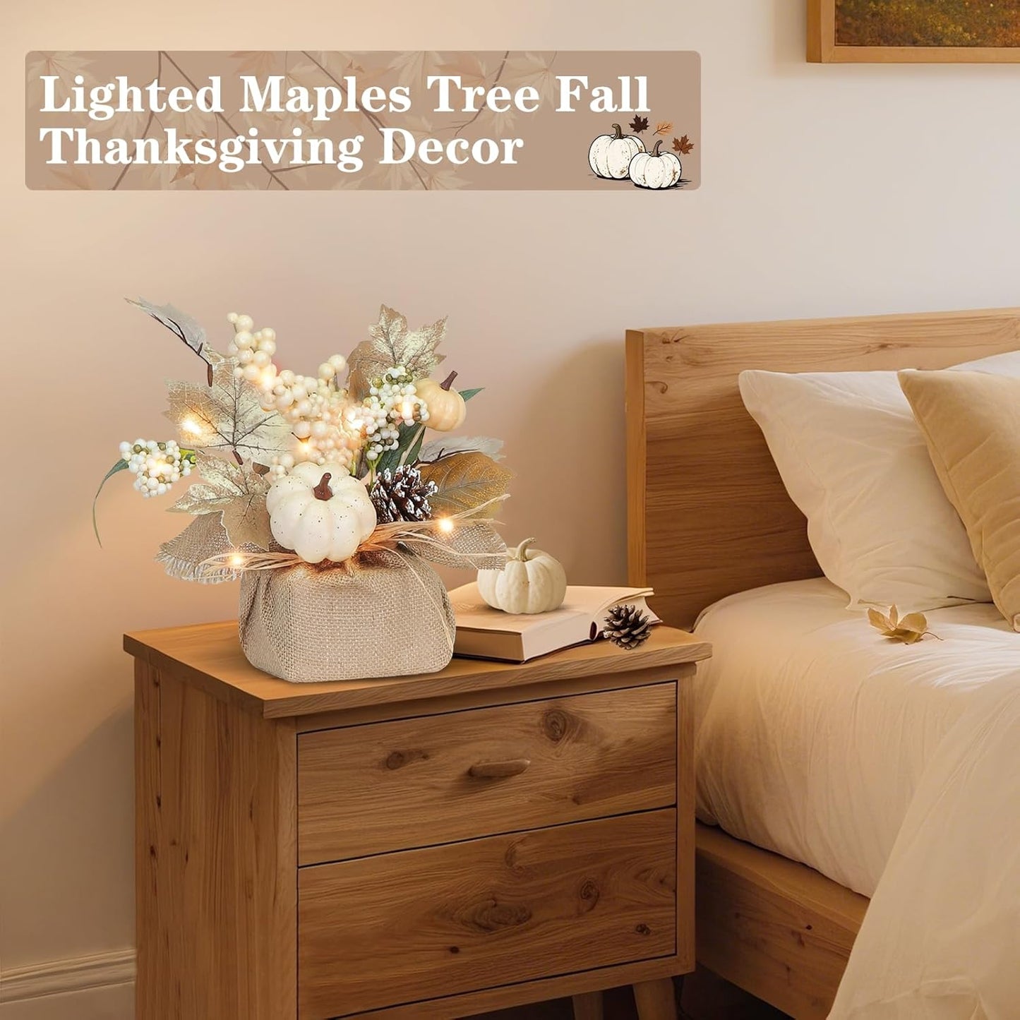 2-Pack Lighted Fall Maple Trees with Timer – 11-Inch Tabletop Autumn Decorations, 20 LED Battery Operated |  Décor