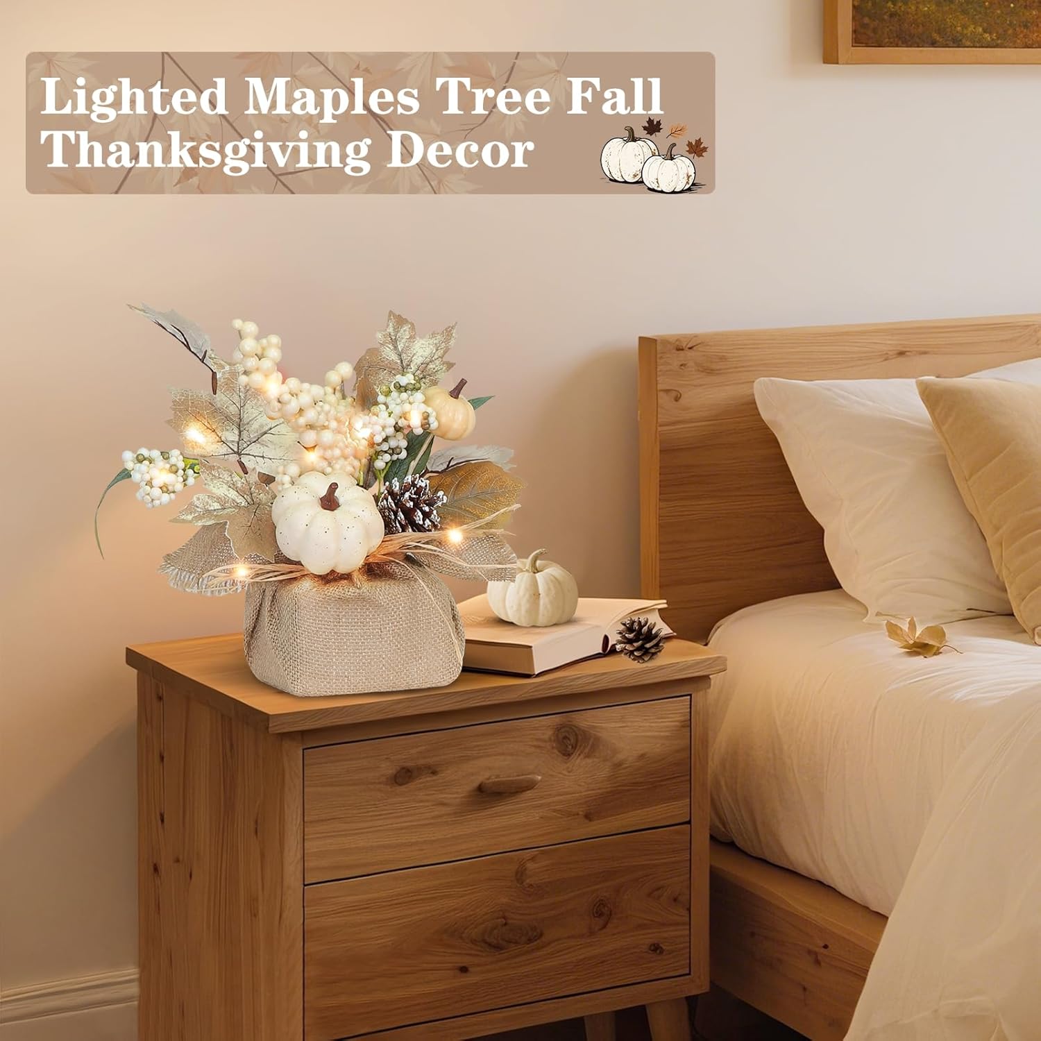 2-Pack Lighted Fall Maple Trees with Timer – 11-Inch Tabletop Autumn Decorations, 20 LED Battery Operated |  Décor