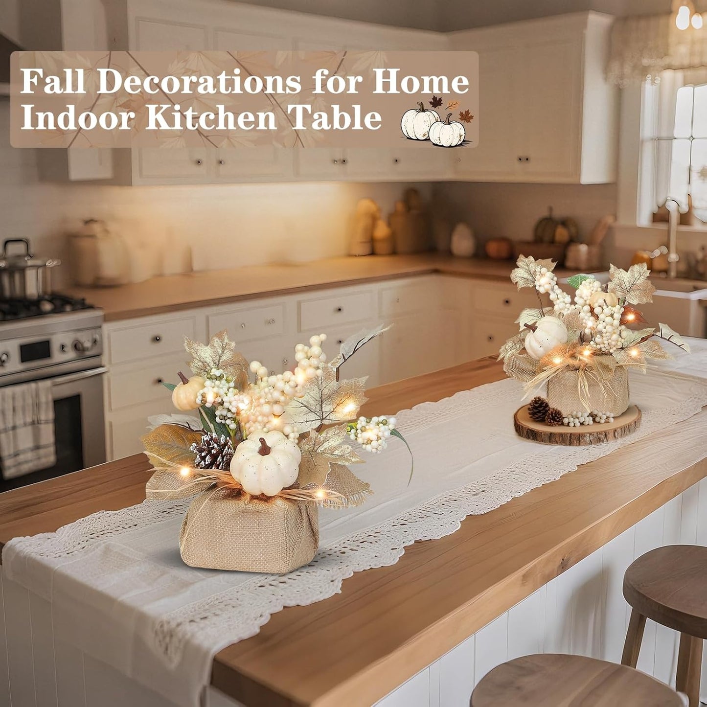 2-Pack Lighted Fall Maple Trees with Timer – 11-Inch Tabletop Autumn Decorations, 20 LED Battery Operated |  Décor