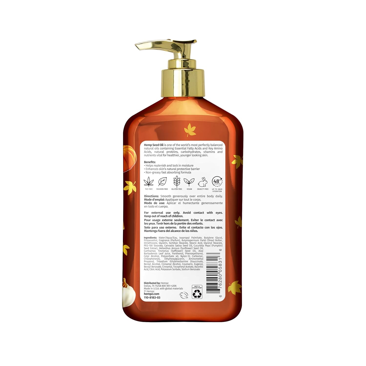 Hempz Fall Body Lotion 2-Pack – Pumpkin Pie & Caramel Apple Moisturizers, 17 Oz Duo | Seasonal Skincare & Gift Set