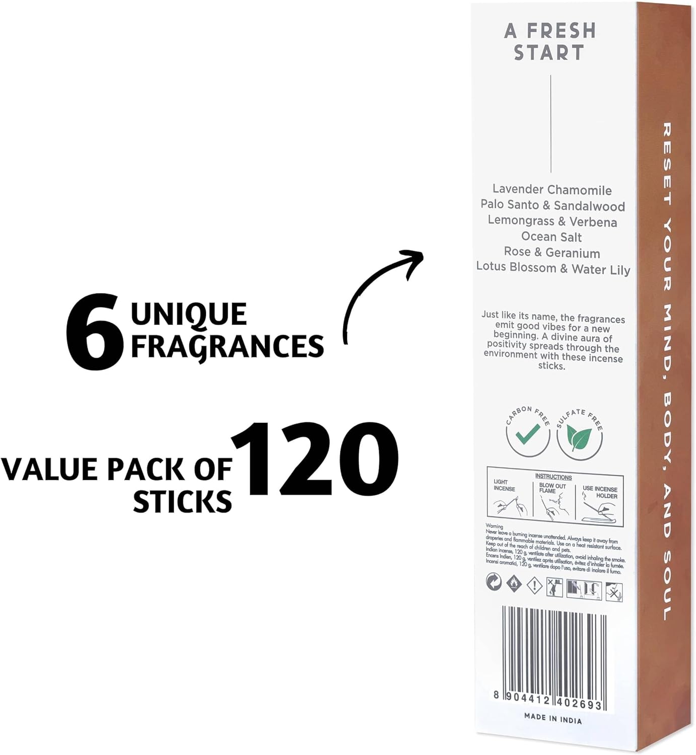 Incense Sticks Set of 6 | 120 Long-Lasting Natural Fragrance Sticks Variety Pack