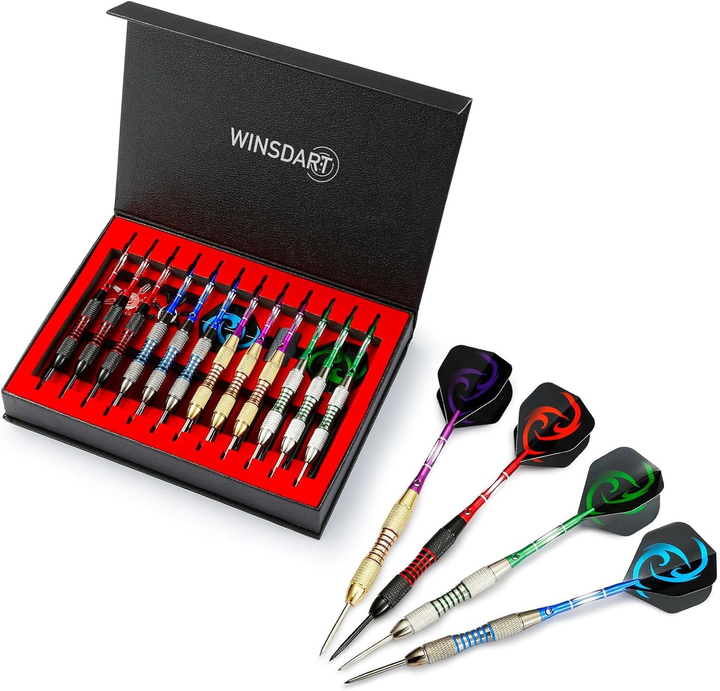 Darts Metal Tip Set Professional Metal Darts for Dartboard Steel Tip Darts with Nonslip Iron Barrel Aluminum Dart Shafts,Extra Flights,Dart Sharpener,Gift Box