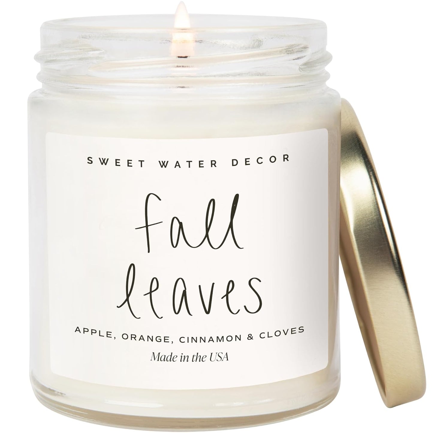 Leaves Autumn Soy Candle |Cinnamon & Apple Scented 9oz Jar, 40-Hour Burn Time, Fall Home Fragrance, Made in USA"