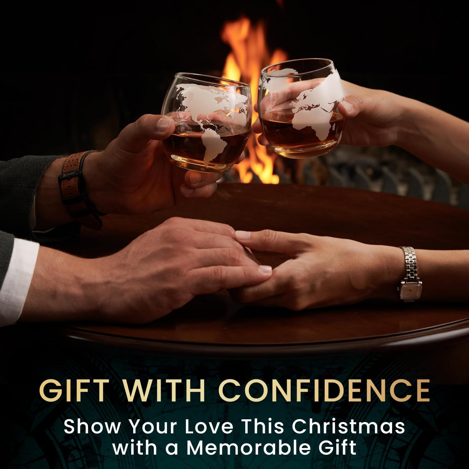 Globe Whiskey Decanter Gift Set | Etched World Map 29oz Decanter with Glasses for Bourbon & Liquor | Whiskey Gifts for Men