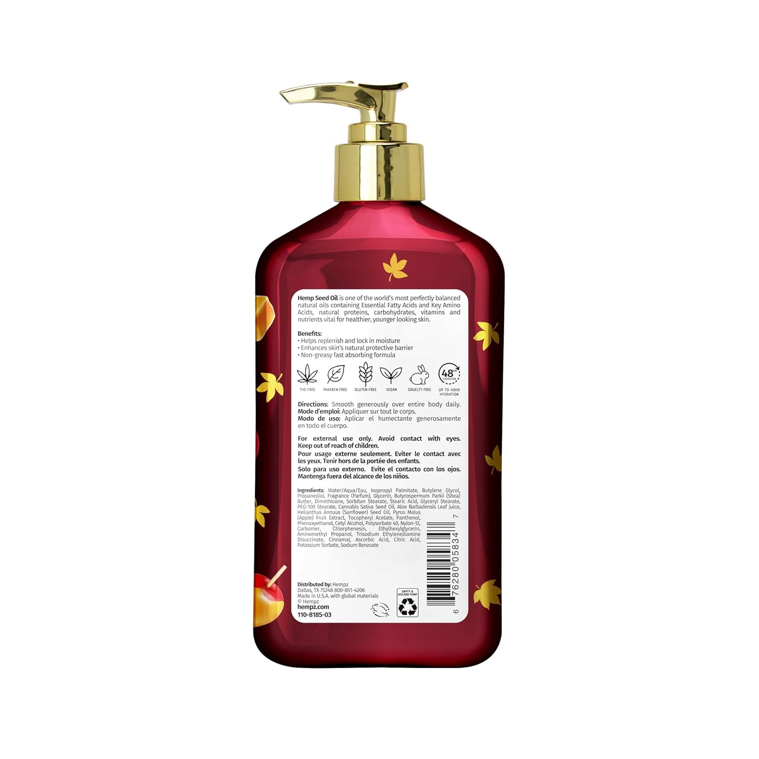 Hempz Fall Body Lotion 2-Pack – Pumpkin Pie & Caramel Apple Moisturizers, 17 Oz Duo | Seasonal Skincare & Gift Set