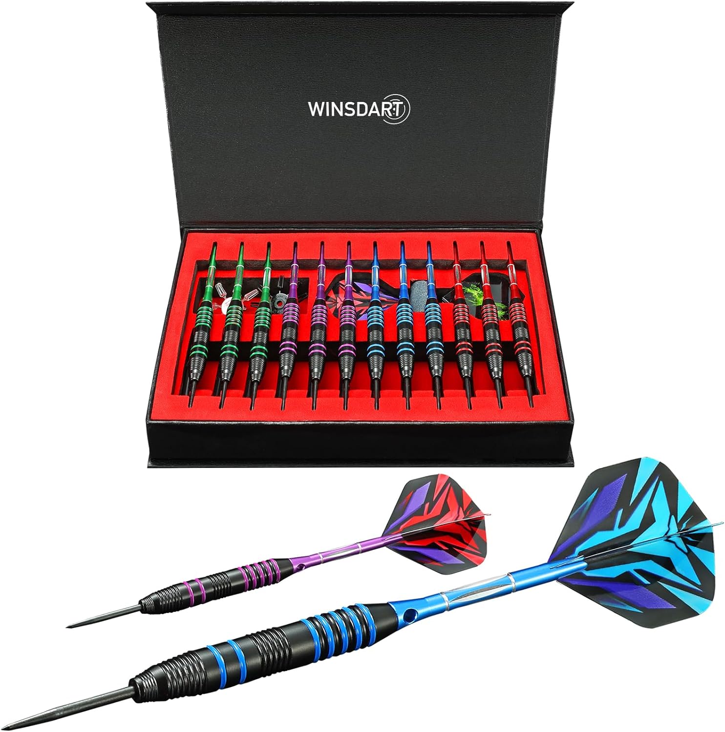 Darts Metal Tip Set Professional Metal Darts for Dartboard Steel Tip Darts with Nonslip Iron Barrel Aluminum Dart Shafts,Extra Flights,Dart Sharpener,Gift Box