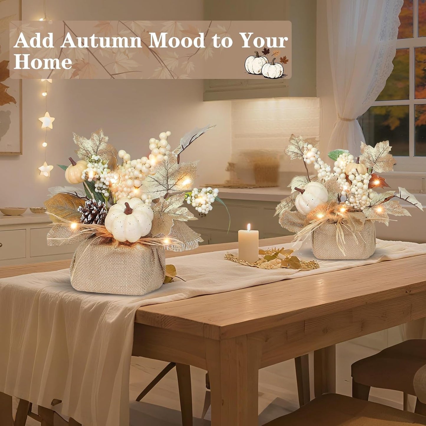 2-Pack Lighted Fall Maple Trees with Timer – 11-Inch Tabletop Autumn Decorations, 20 LED Battery Operated |  Décor