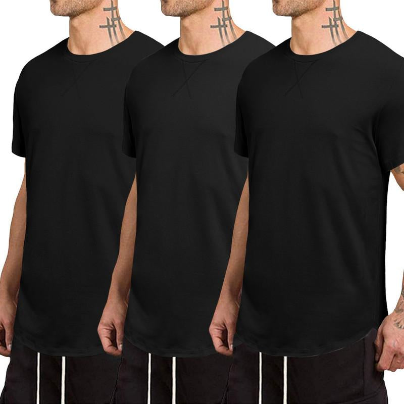 Dokotoo Men Mens 3 Pack Crewneck T-Shirts Short Sleeve Hipster Hip Hop Longline Classic Tee Tops