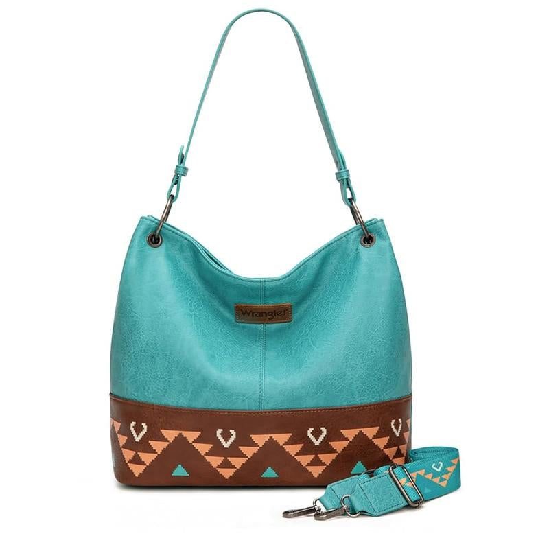 Wrangler Cow Print Hobo Bag Vegan Leather for Woman with Wide Guitar Strap