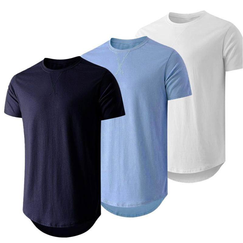 Dokotoo Men Mens 3 Pack Crewneck T-Shirts Short Sleeve Hipster Hip Hop Longline Classic Tee Tops