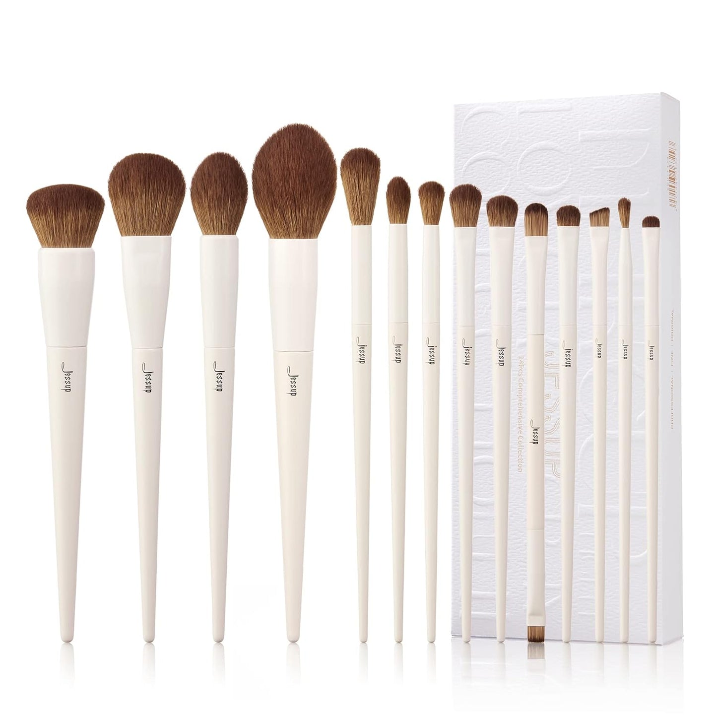 14-Piece Makeup Brush Set – Premium Synthetic Brushes for Foundation, Contour, Blush, Eyeshadow & Blending, Light Grey