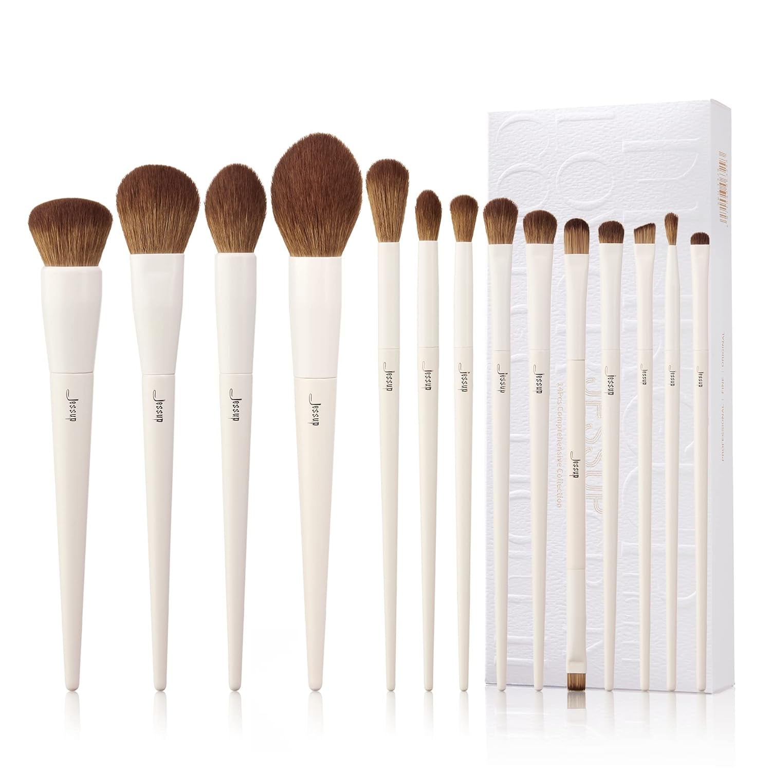 14-Piece Makeup Brush Set – Premium Synthetic Brushes for Foundation, Contour, Blush, Eyeshadow & Blending, Light Grey
