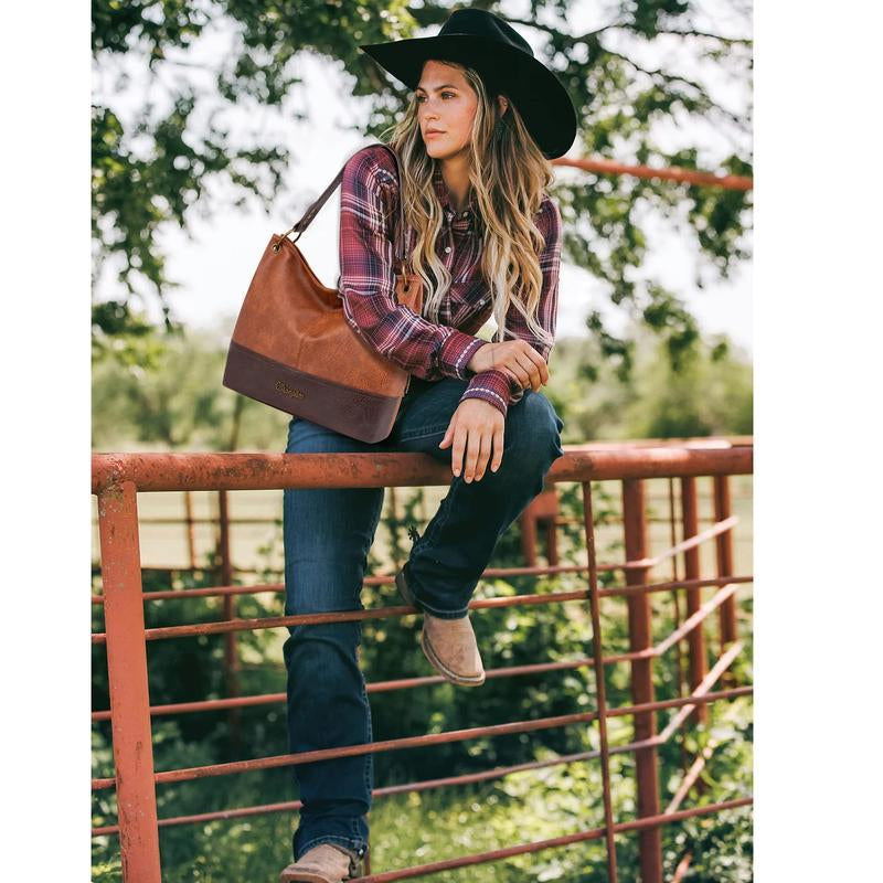 Wrangler Cow Print Hobo Bag Vegan Leather for Woman with Wide Guitar Strap